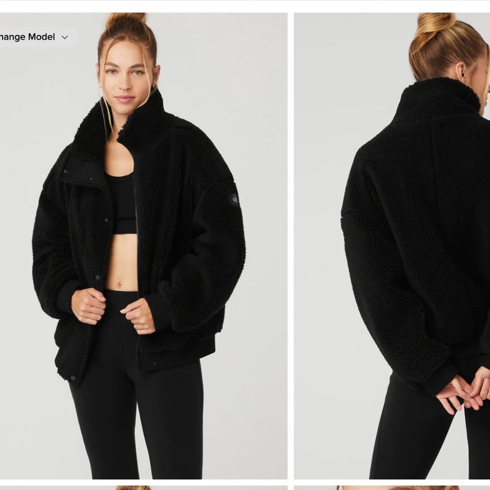 Alo Yoga Varsity Sherpa Jacket, Black, Size S